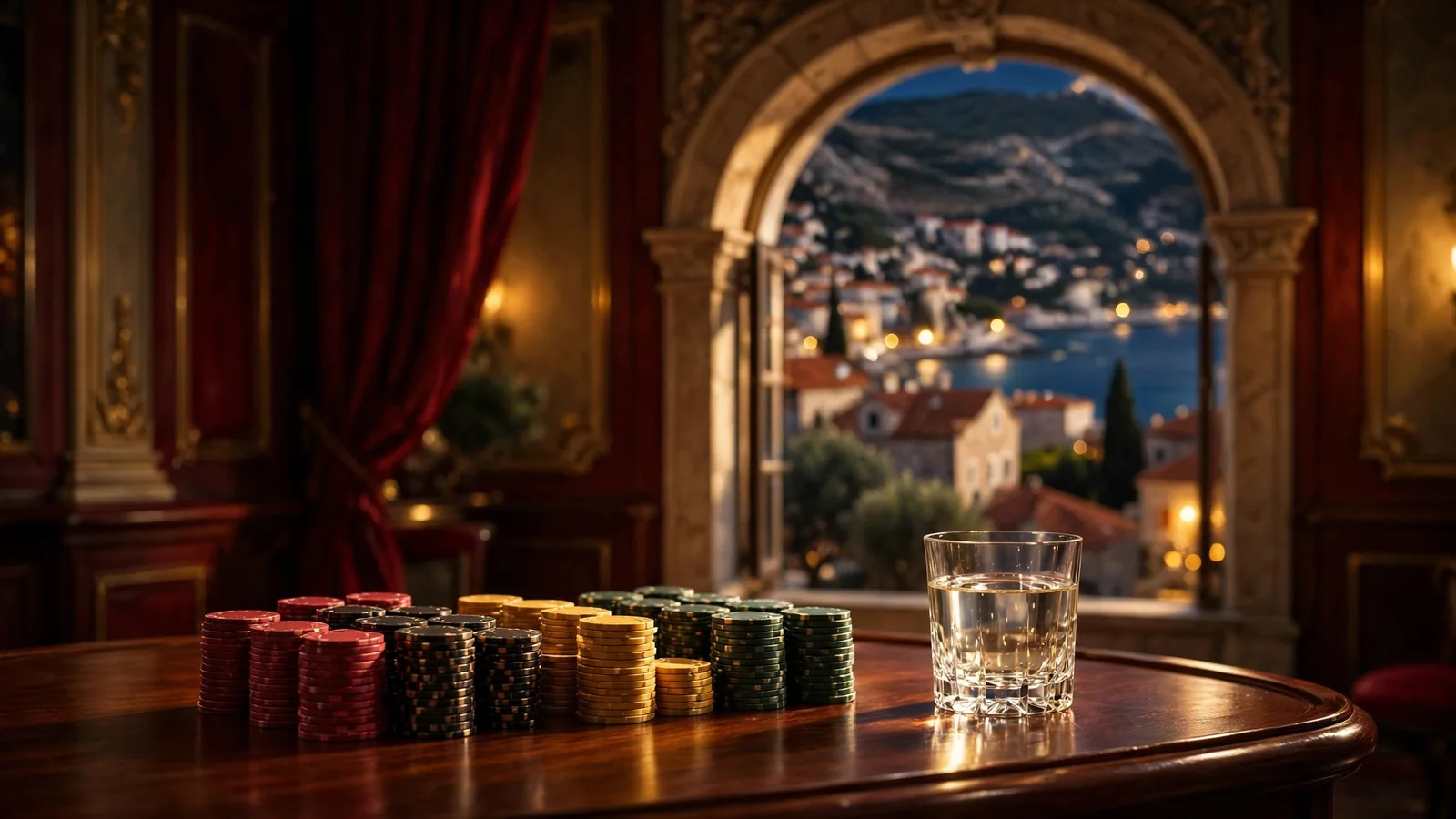 Elegantno casino okruženje s hrskom obalom u pozadini